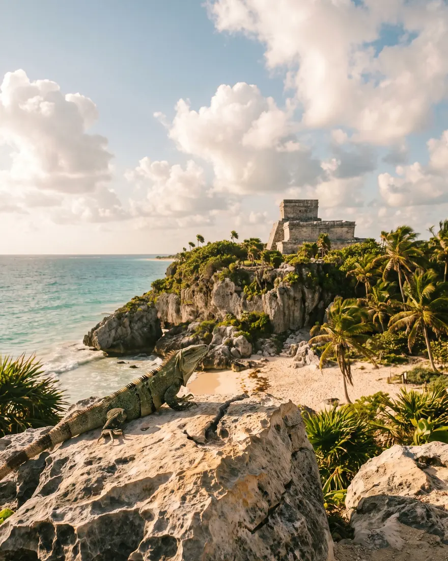 Ruinas mayas de Tulum sobre el mar turquesa, cerca de Cancún