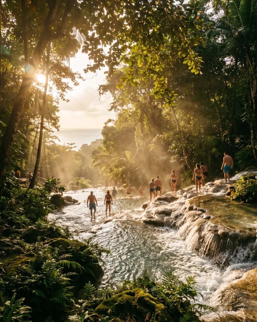 Cascadas entre la selva y playa de Negril en Jamaica