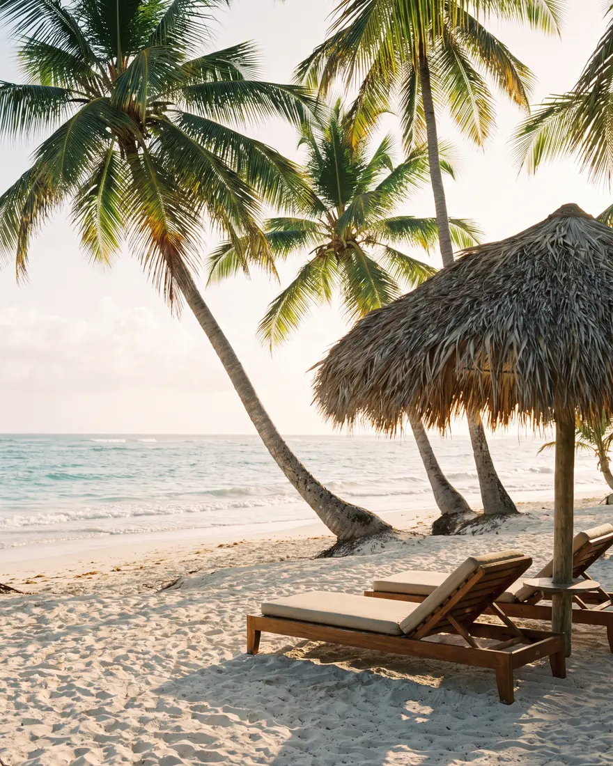 Playa de palmeras y mar turquesa en Punta Cana